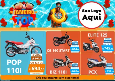 Modelo de Encarte para Encarte A4 Horizontal com o tema Janeiro Top para Concessionaria de Motos