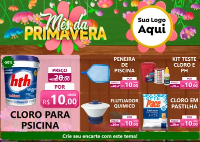 Modelo de Encarte para Encarte A4 Horizontal com o tema Mês da Primavera para Produtos para Piscina