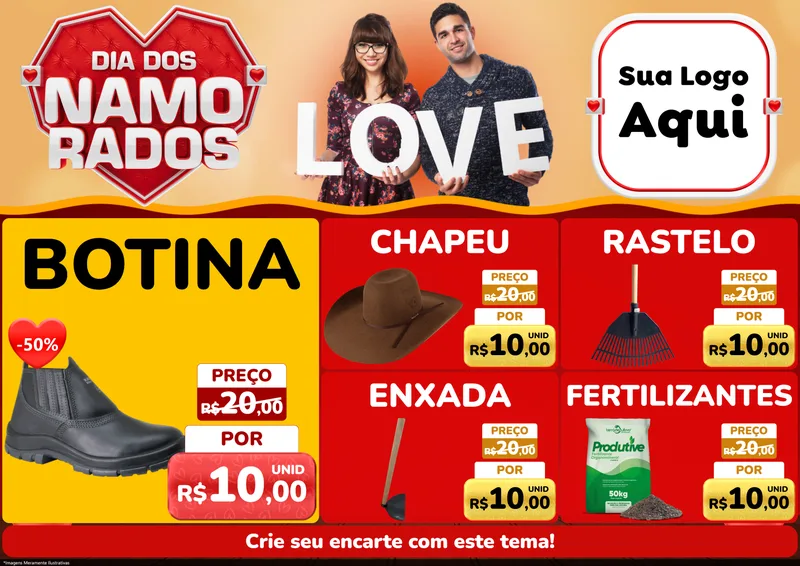 Modelo de Encarte para Encarte A4 Horizontal com o tema Dia dos Namorados para Agropecuária