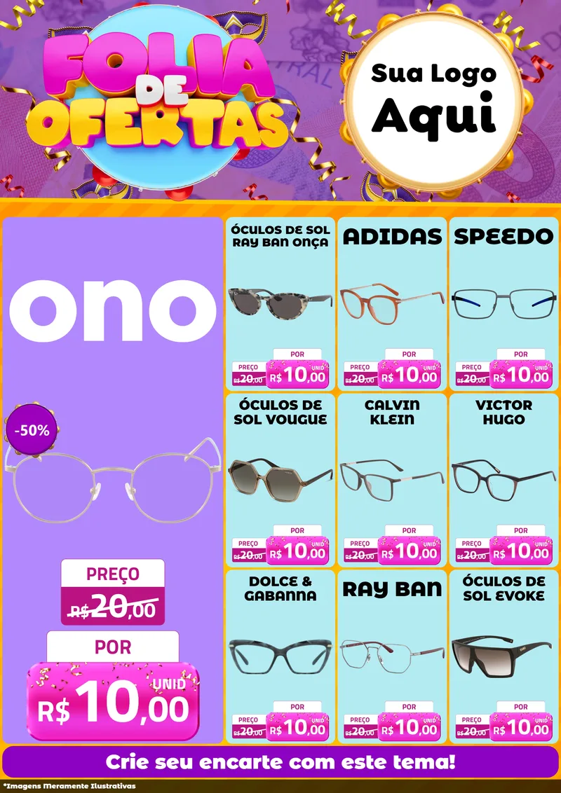 Modelo de Encarte para Encarte A4 Vertical com o tema Folia de Ofertas para Óticas