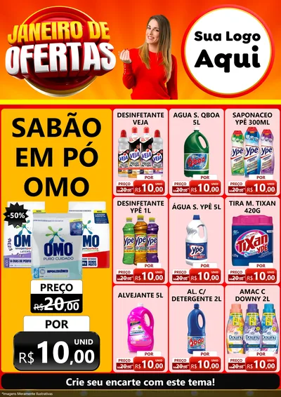 Modelo de Encarte para Encarte A4 Vertical com o tema Janeiro de Ofertas para Produtos de Limpeza