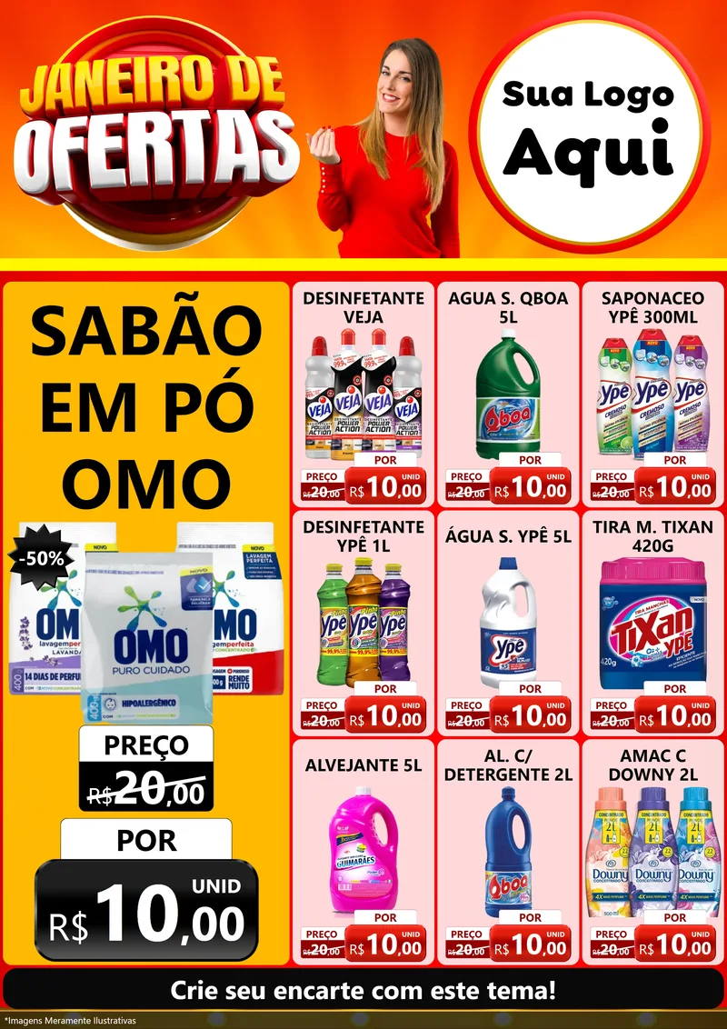 Modelo de Encarte para Encarte A4 Vertical com o tema Janeiro de Ofertas para Produtos de Limpeza
