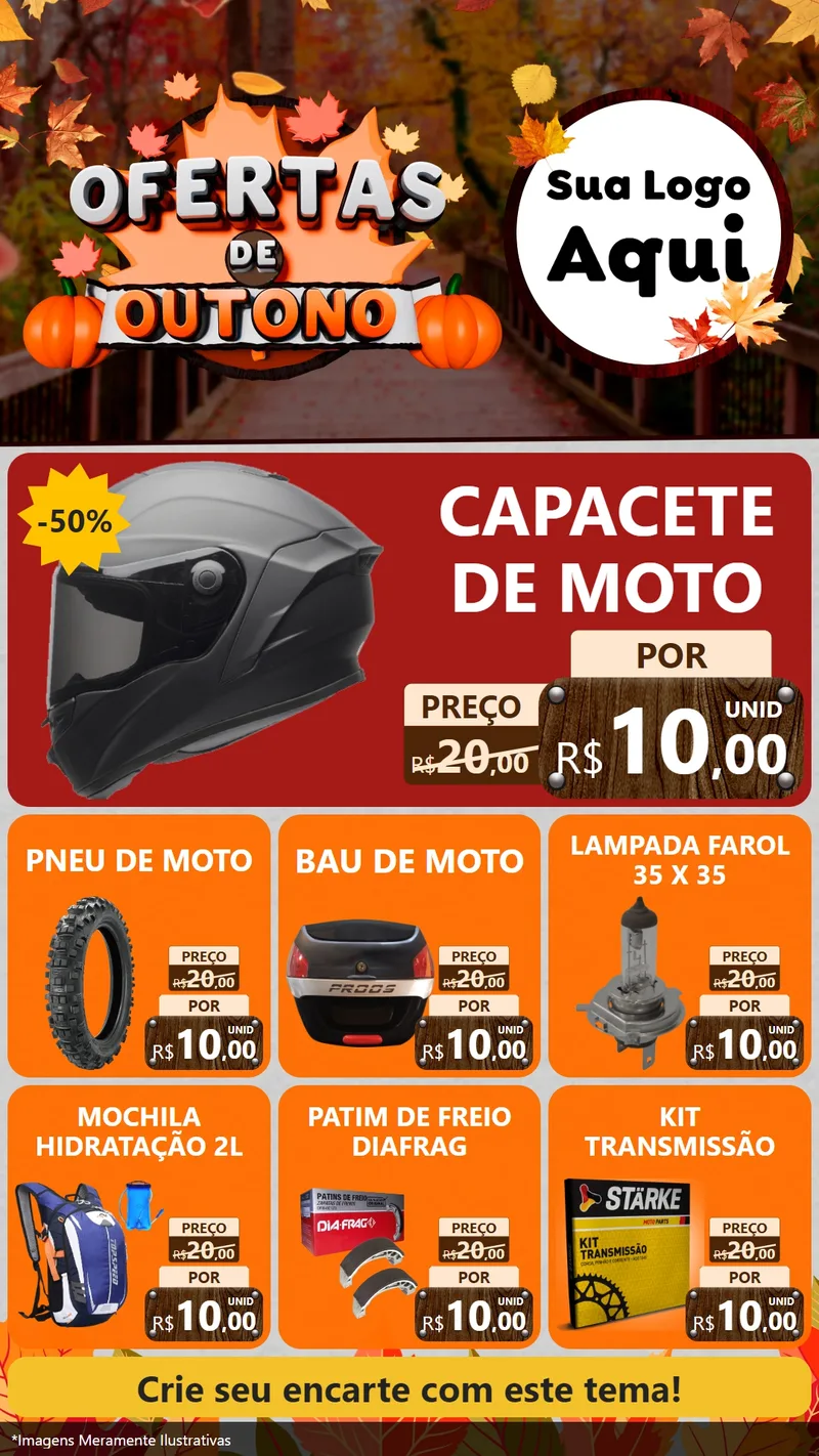 Modelo de Rede Social para Stories com o tema Ofertas de Outono para Moto peças