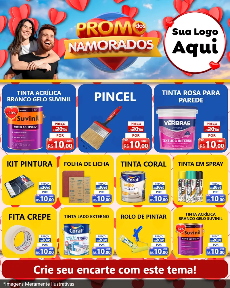 Modelo de Rede Social para Feed Instagram com o tema Promo dos Namorados para Tintas e Ferramentas