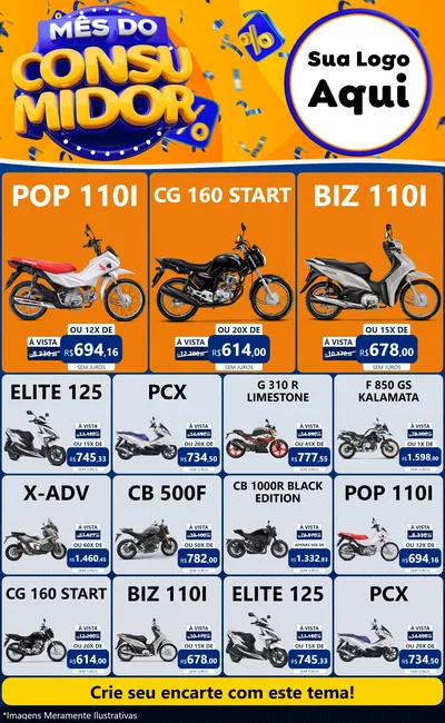 Modelo de Encarte para Encarte Grande com o tema Mês do Consumidor para Concessionaria de Motos
