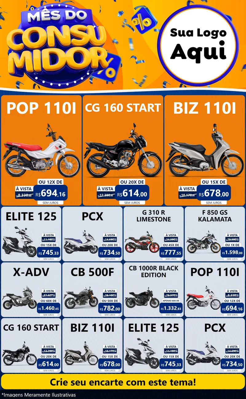 Modelo de Encarte para Encarte Grande com o tema Mês do Consumidor para Concessionaria de Motos