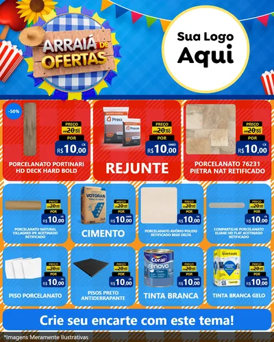 Modelo de Rede Social para Feed Instagram com o tema Arraiá de Ofertas para Pisos e revestimentos
