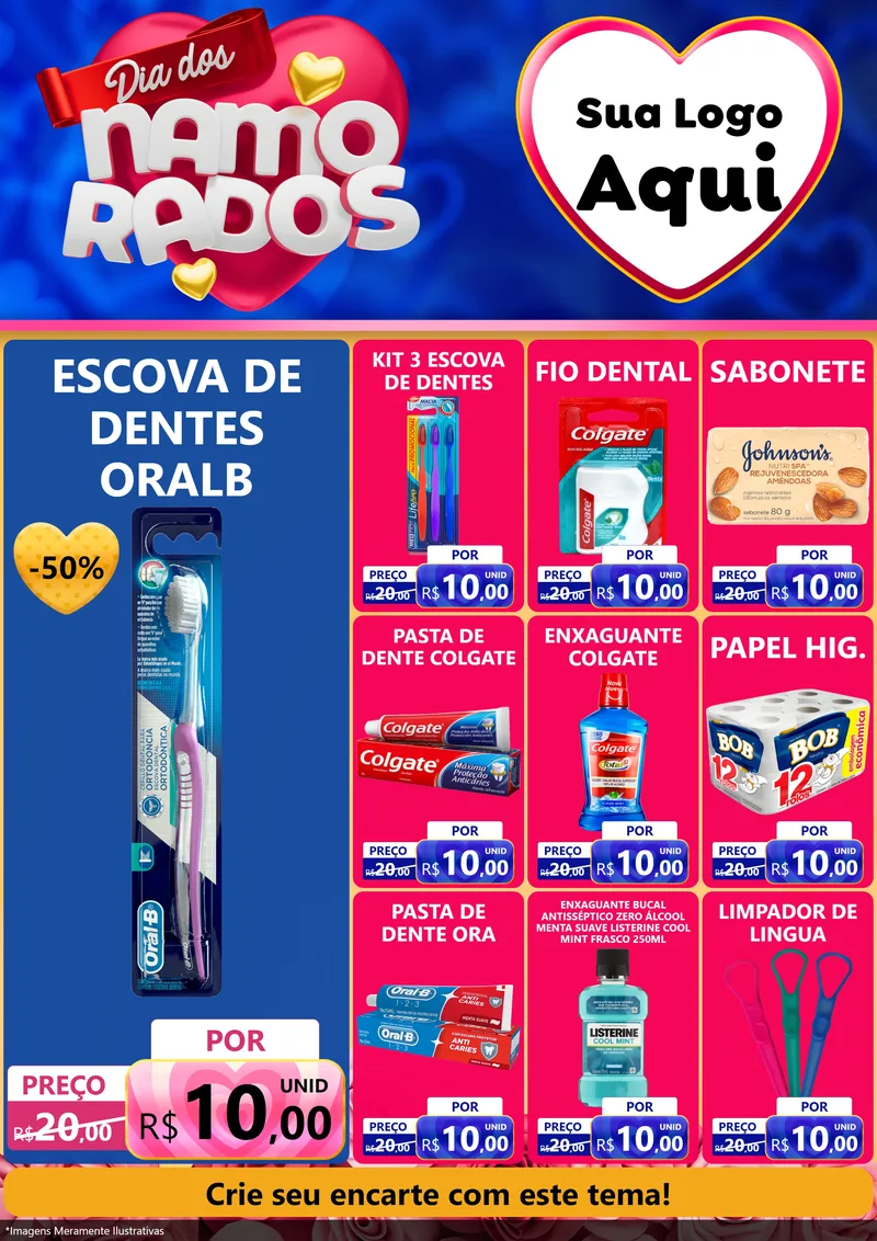 Modelo de Encarte para Encarte A4 Vertical com o tema Dia dos namorados para Higiene Pessoal