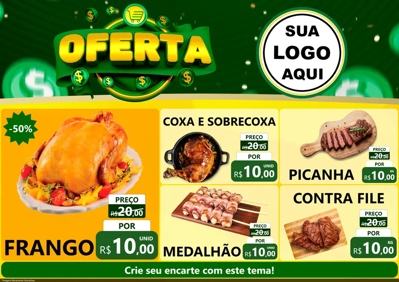 Modelo de Encarte para Encarte A4 Horizontal com o tema Oferta para Assados