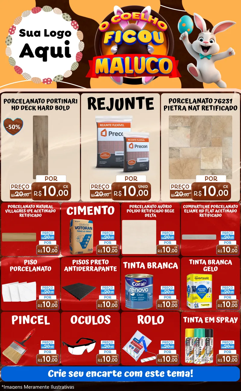 Modelo de Encarte para Encarte Grande com o tema O Coelho Ficou Maluco - Páscoa para Pisos e revestimentos