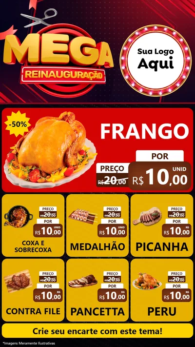 Modelo de Rede Social para Stories com o tema Mega Reinauguração para Assados