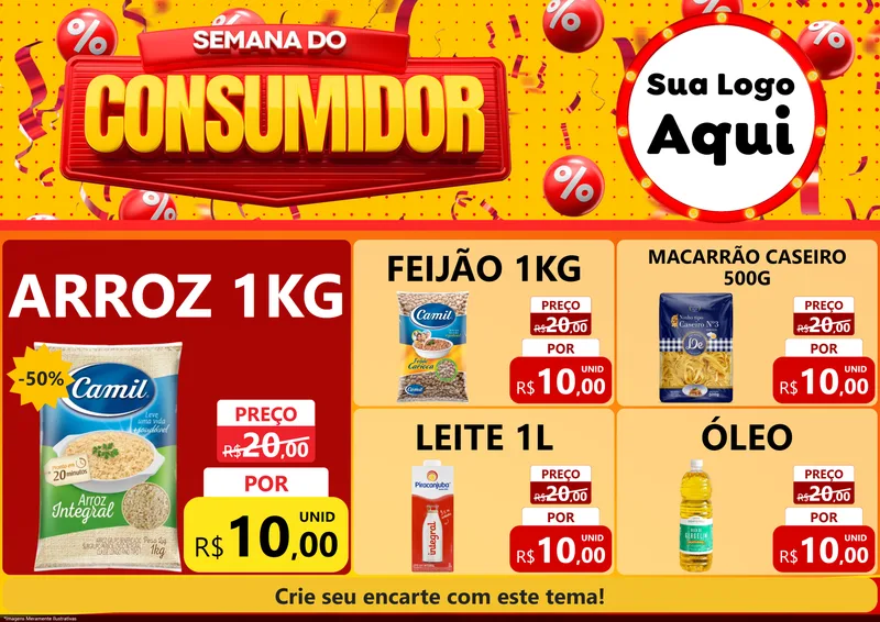 Modelo de Encarte para Encarte A4 Horizontal com o tema Semana do Consumidor para Supermercado