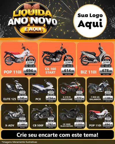 Modelo de Rede Social para Feed Instagram com o tema Liquida Ano Novo É Aqui! para Concessionaria de Motos