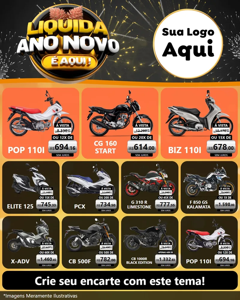 Modelo de Rede Social para Feed Instagram com o tema Liquida Ano Novo É Aqui! para Concessionaria de Motos