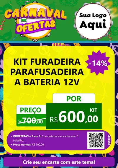 Modelo de Cartaz para Cartaz A4 Vertical com o tema Carnaval de Ofertas para Maquinas e Ferramentas