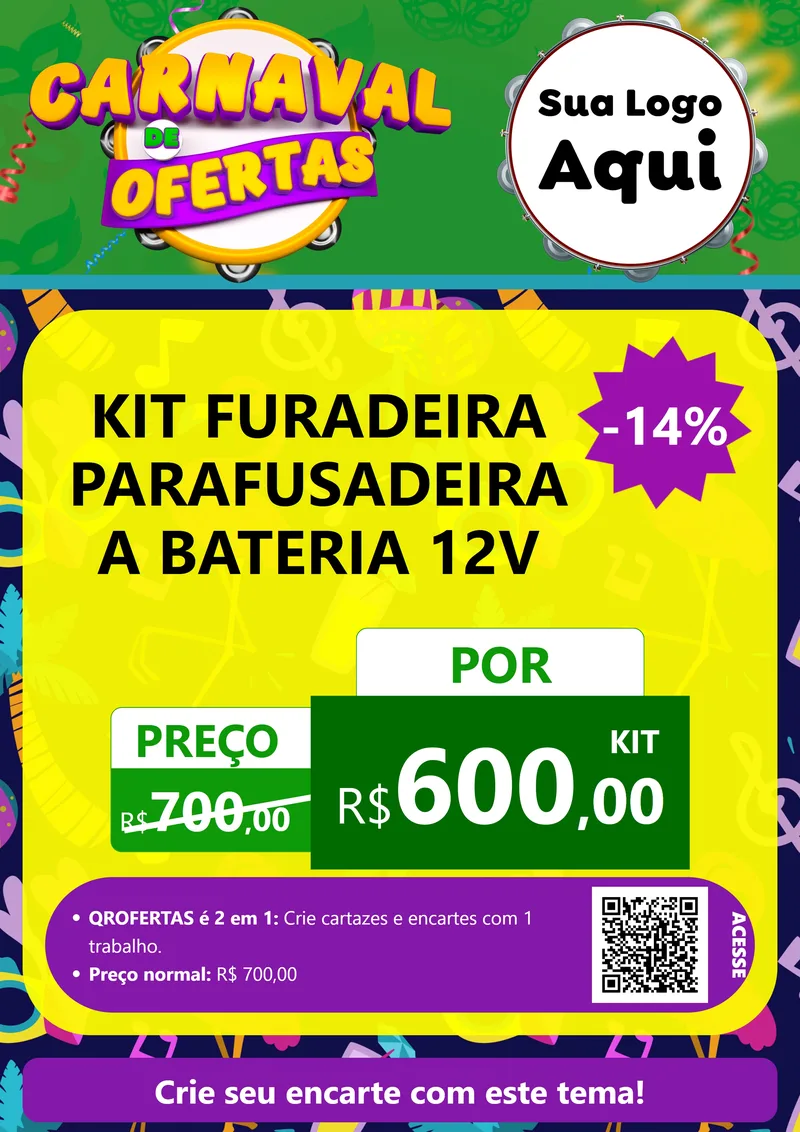 Modelo de Cartaz para Cartaz A4 Vertical com o tema Carnaval de Ofertas para Maquinas e Ferramentas