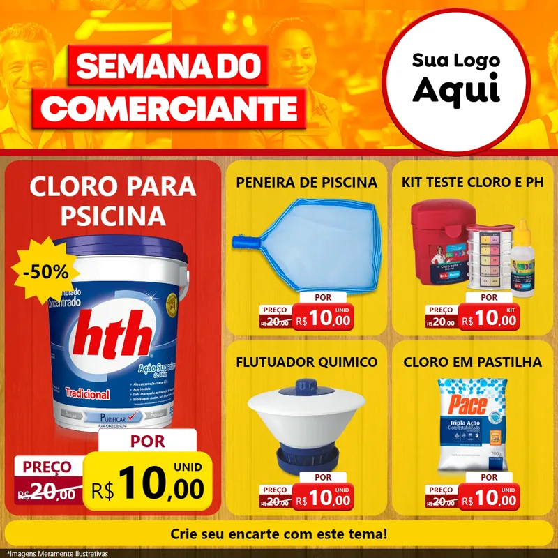 Modelo de Rede Social para Feed Facebook com o tema Semana do Comerciante para Produtos para Piscina