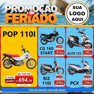 Modelo de Rede Social para Feed Facebook com o tema Promoção de Feriado para Concessionaria de Motos