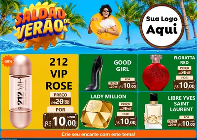 Modelo de Encarte para Encarte A4 Horizontal com o tema Saldão de Verão para Perfumes