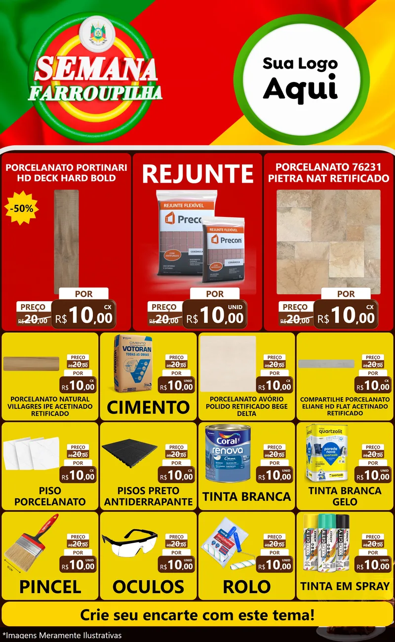 Modelo de Encarte para Encarte Grande com o tema Semana Farroupilha para Pisos e revestimentos