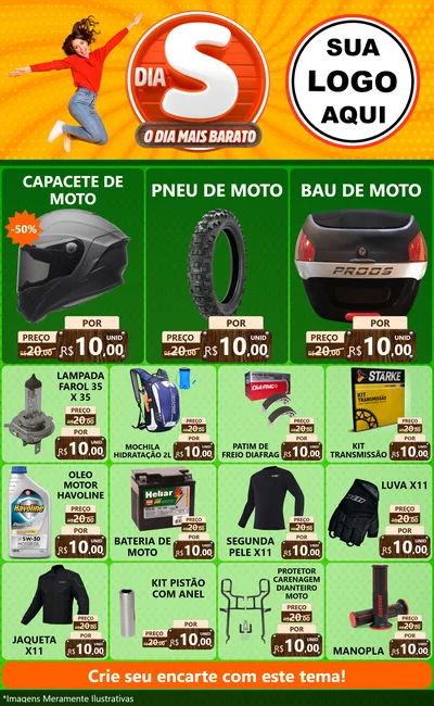 Modelo de Encarte para Encarte Grande com o tema Dia S - O Dia Mais Barato para Moto peças