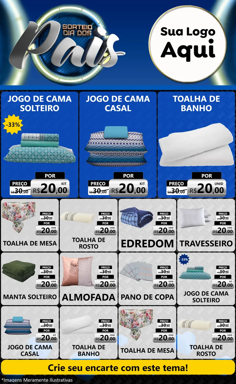 Modelo de Encarte para Encarte Grande com o tema Sorteio Dia Dos Pais para Cama, Mesa e Banho