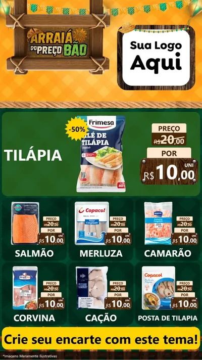 Modelo de Rede Social para Stories com o tema Arraiá do preço bão para Peixaria