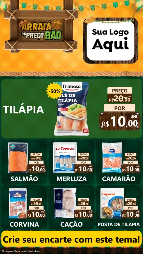 Modelo de Rede Social para Stories com o tema Arraiá do preço bão para Peixaria