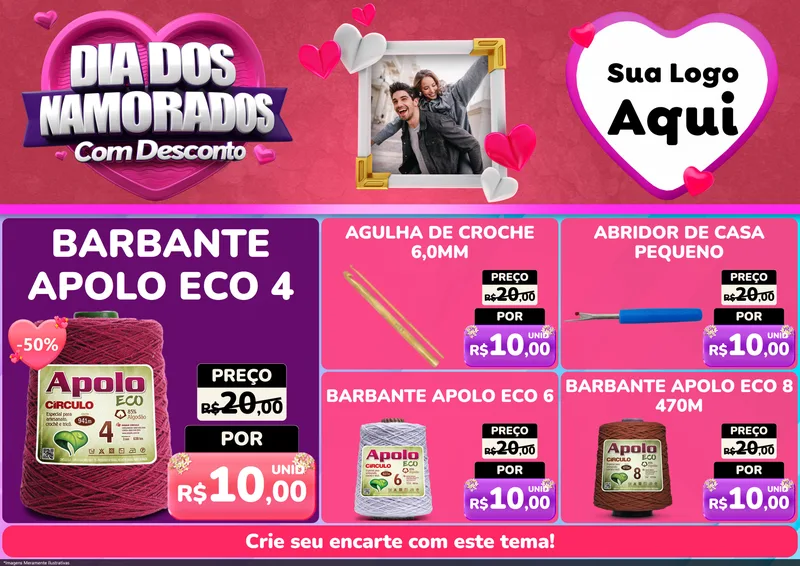 Modelo de Encarte para Encarte A4 Horizontal com o tema Dia Dos Namorados Com Desconto para Armarinho e Aviamentos