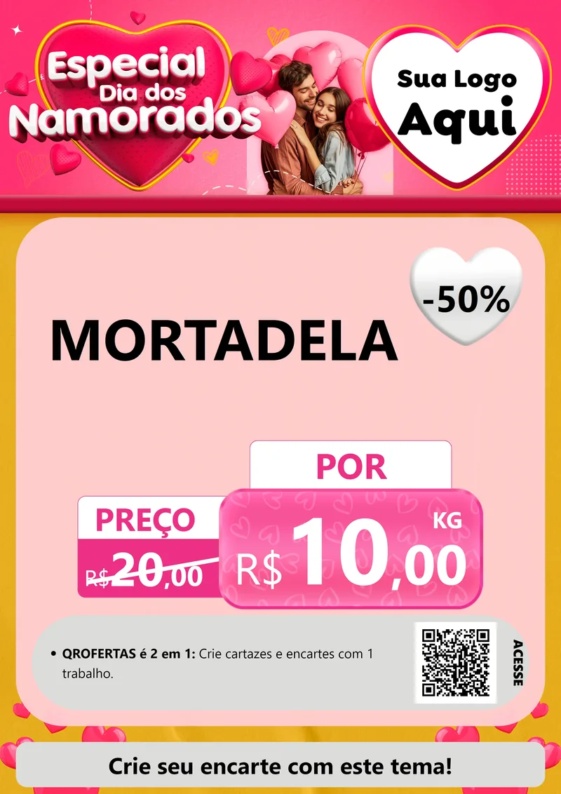 Modelo de Cartaz para Cartaz A4 Vertical com o tema Especial Dia dos Namorados para Frios e Laticínios