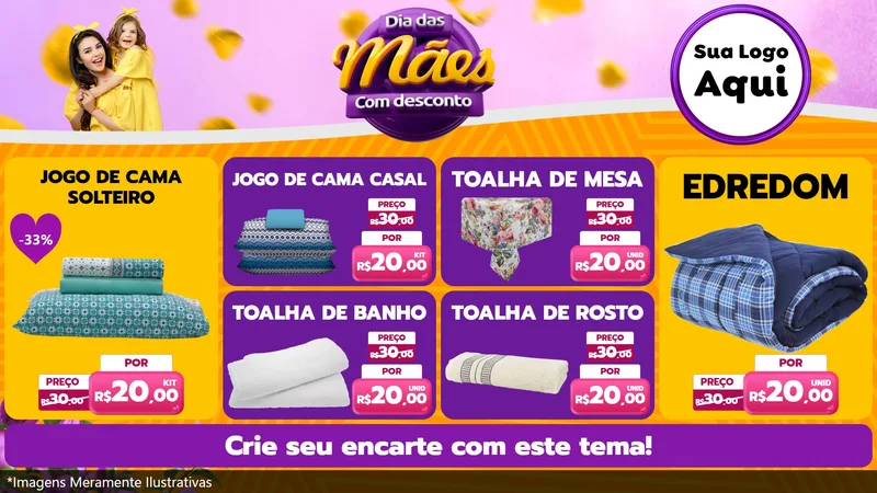 Modelo de TV para TV Horizontal com o tema Dia das Mães com Desconto para Cama, Mesa e Banho