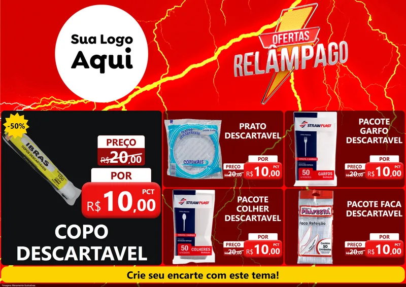Modelo de Encarte para Encarte A4 Horizontal com o tema Ofertas Relâmpago para Embalagens
