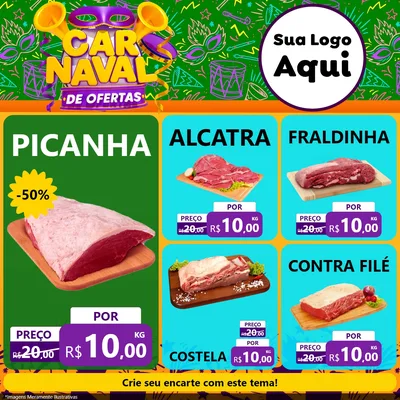 Modelo de Rede Social para Feed Facebook com o tema Carnaval de Ofertas para Açougue