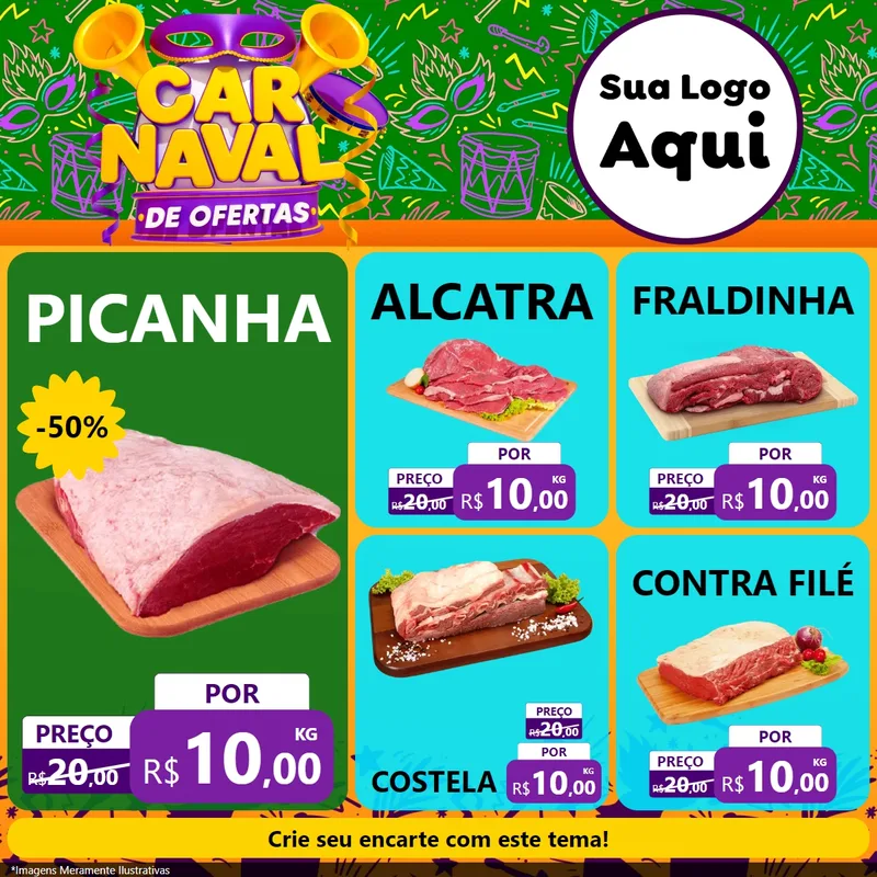 Modelo de Rede Social para Feed Facebook com o tema Carnaval de Ofertas para Açougue