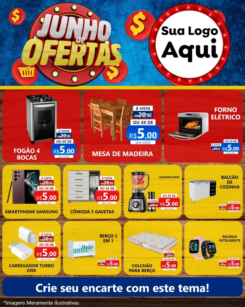 Modelo de Rede Social para Feed Instagram com o tema Junho de Ofertas para Móveis e Eletro