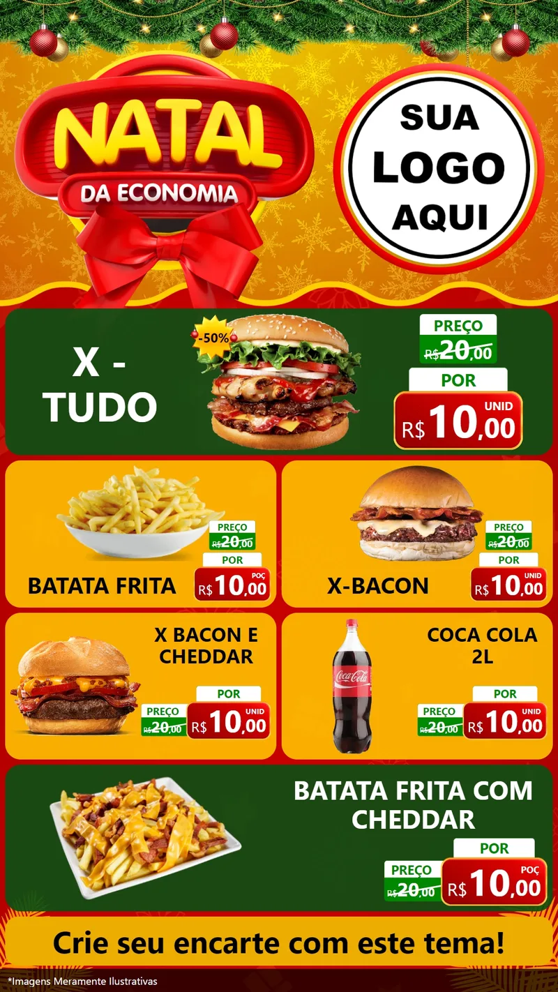 Modelo de TV para TV Vertical com o tema Natal da Economia para Hamburgueria