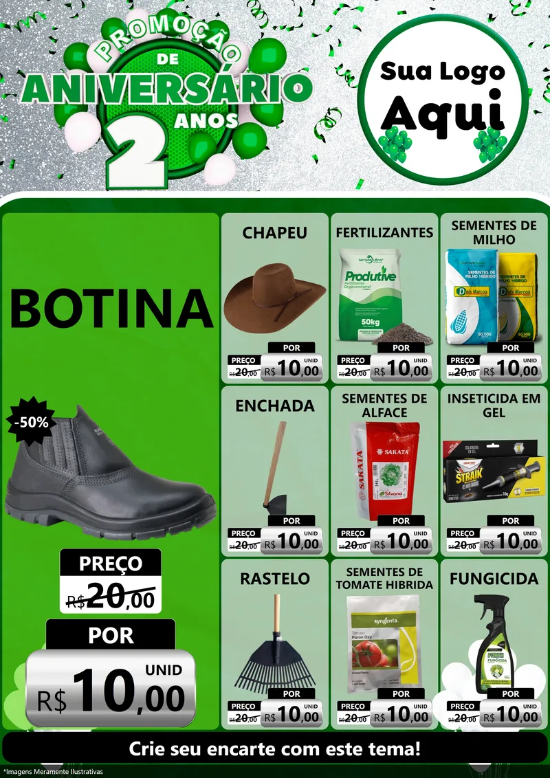 Modelo de Encarte para Encarte A4 Vertical com o tema Promoção de Aniversário - 2 Anos para Agropecuária