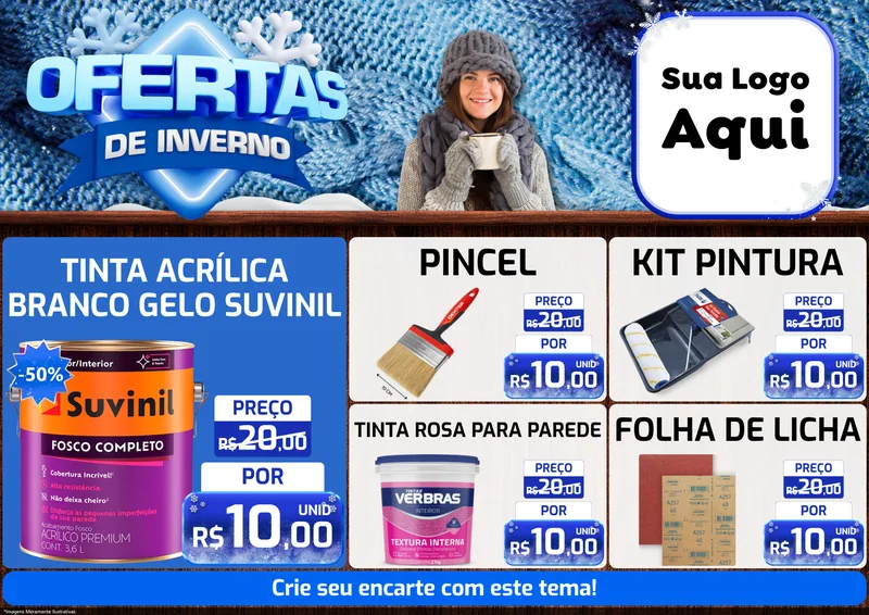 Modelo de Encarte para Encarte A4 Horizontal com o tema Ofertas de Inverno para Tintas e Ferramentas