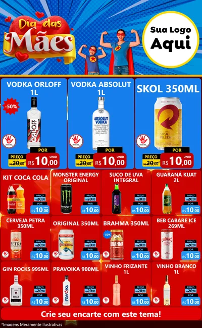 Modelo de Encarte para Encarte Grande com o tema Dia das Mães para Distribuidora de bebidas