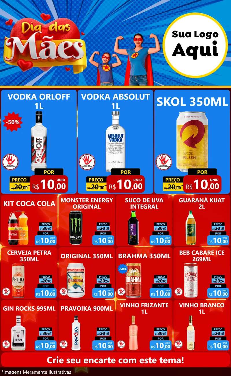 Modelo de Encarte para Encarte Grande com o tema Dia das Mães para Distribuidora de bebidas