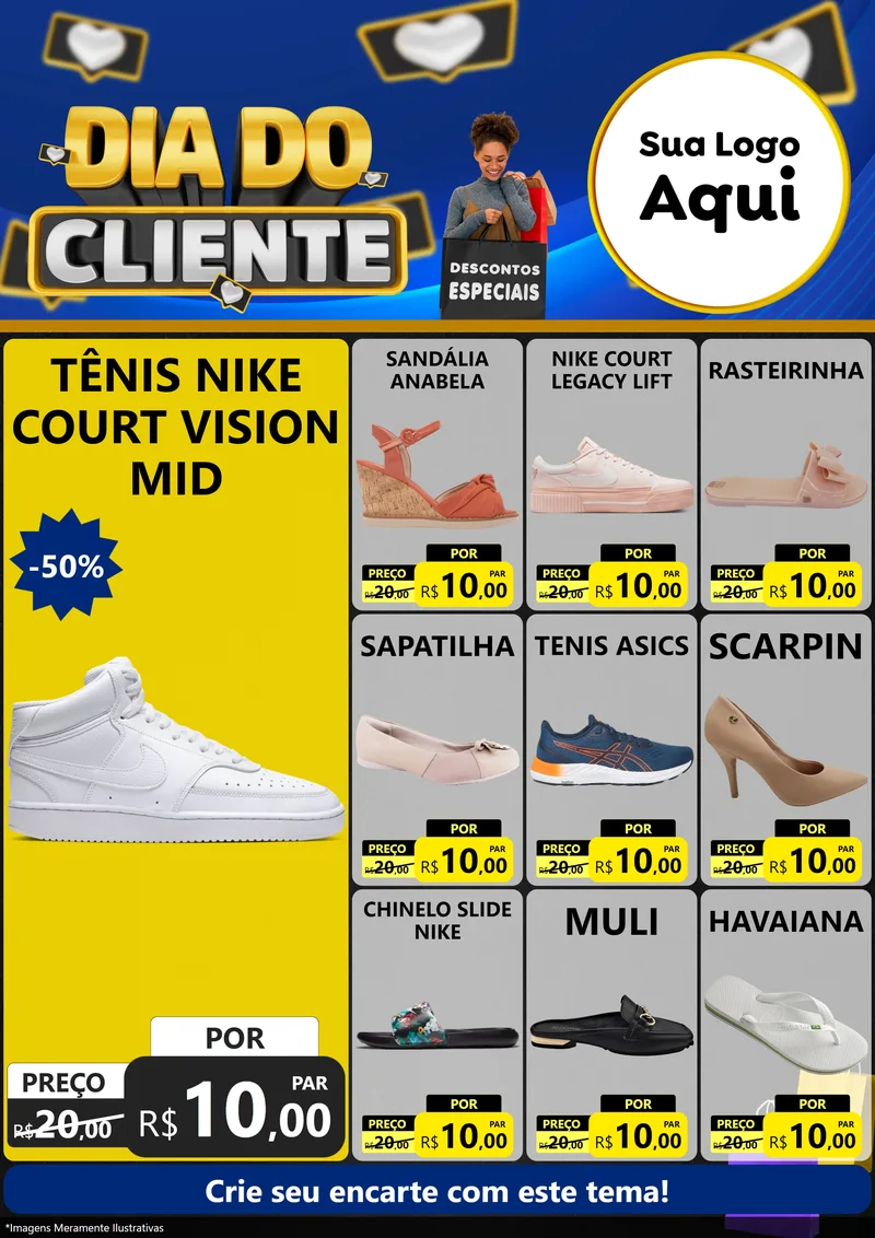Modelo de Encarte para Encarte A4 Vertical com o tema Dia Do Cliente para Calçados
