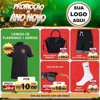 Modelo de Rede Social para Feed Facebook com o tema Promoção de Ano Novo para Roupas e acessórios