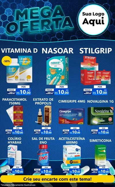 Modelo de Encarte para Encarte Grande com o tema Mega Oferta - Farmácia para Farmácia