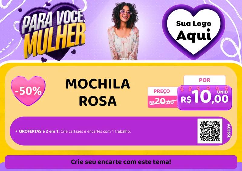 Modelo de Cartaz para Cartaz A4 Horizontal com o tema Para Você, Mulher para Papelaria