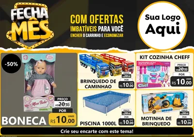 Modelo de Encarte para Encarte A4 Horizontal com o tema Fecha Mês para Brinquedos