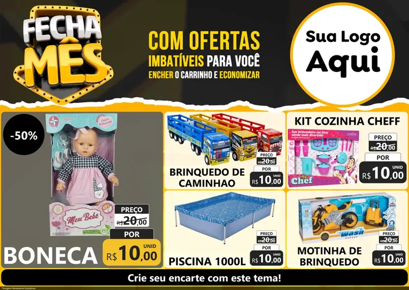 Modelo de Encarte para Encarte A4 Horizontal com o tema Fecha Mês para Brinquedos