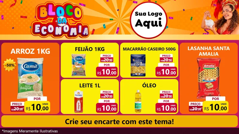 Modelo de TV para TV Horizontal com o tema Bloco da Economia para Supermercado