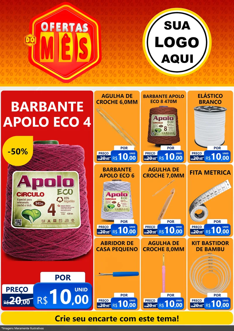 Modelo de Encarte para Encarte A4 Vertical com o tema Ofertas do Mês para Armarinho e Aviamentos