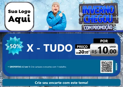 Modelo de Cartaz para Cartaz A4 Horizontal com o tema Inverno Chegou Com Promoção para Hamburgueria