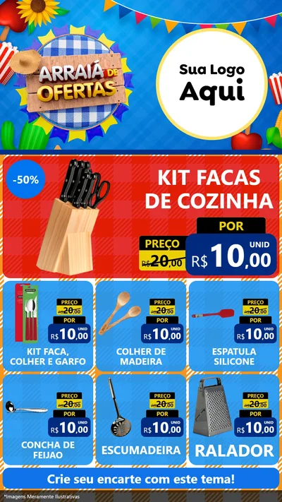 Modelo de Rede Social para Stories com o tema Arraiá de Ofertas para Utilidades Domésticas